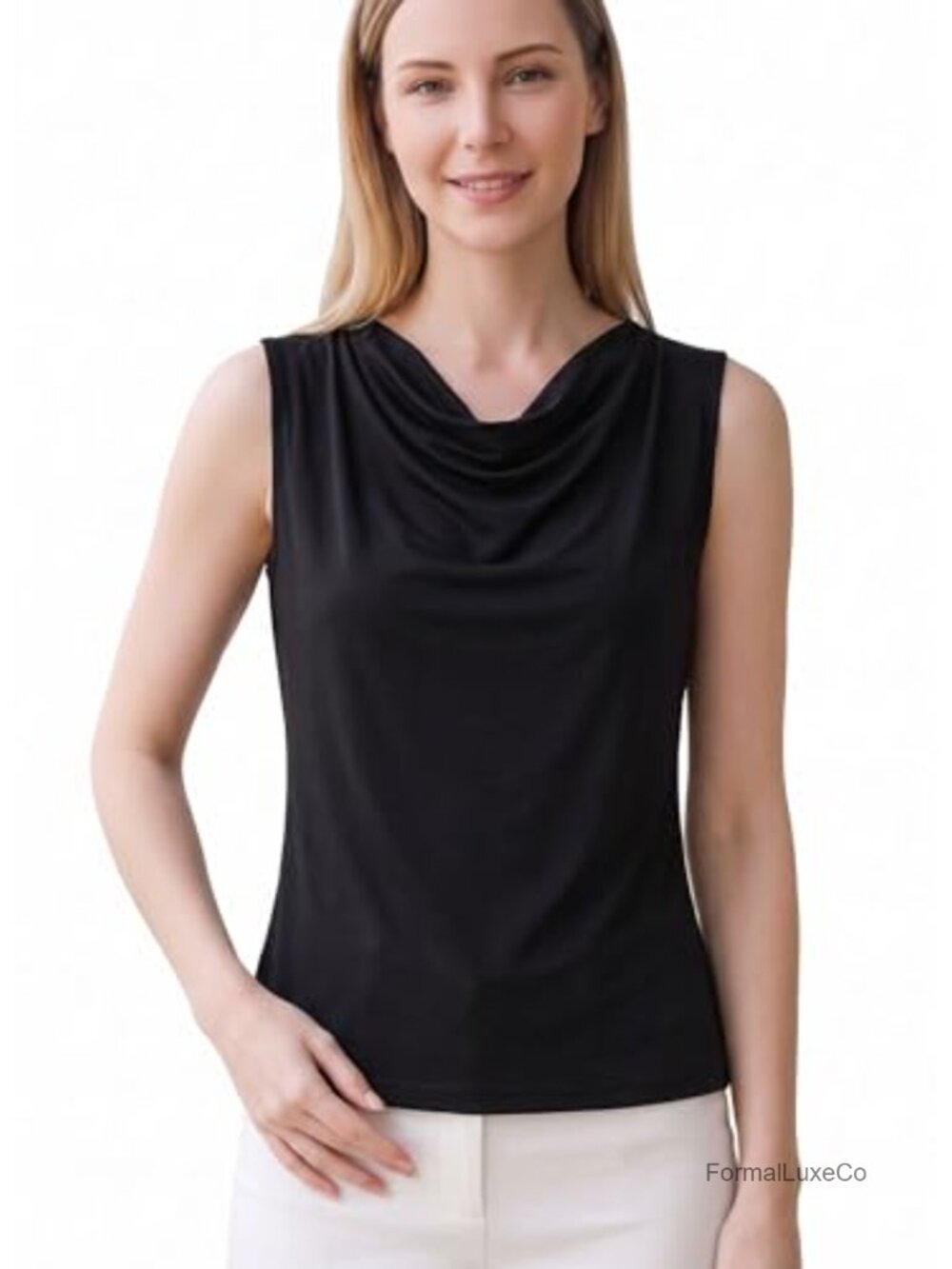 100% Mulberry Silk Tank Top Women Cowl Neck Sleeveless Dressy Blouse